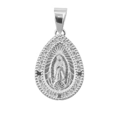 Dije Medalla de la Virgen de Guadalupe en forma de Gota 2.4cm Plata .925