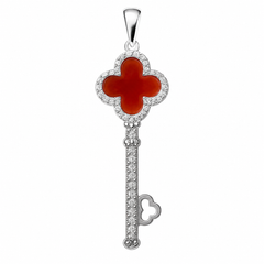 Dije Inspirado Van C en Forma Llave de 4.7cm Cornalina y Micro Circonias Plata .925 con Rodio