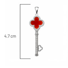 Dije Inspirado Van C en Forma Llave de 4.7cm Cornalina y Micro Circonias Plata .925 con Rodio