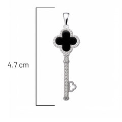 Dije Inspirado Van C en Forma Llave de 4.7cm Ónix y Micro Circonias Plata .925 con Rodio
