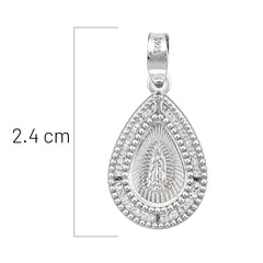 Dije Medalla en Forma de Gota de la Virgen de Guadalupe Con Circonias Plata.925