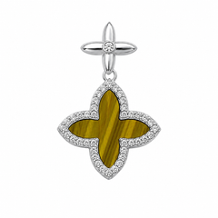 Dije Inspirado LV de 2.5cm Ojo de tigre y Circonias Plata .925 con Baño de Rodio