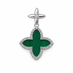 Dije Inspirado LV de 2.5cm Malaquita verde y Circonias Plata .925 con Baño de Rodio