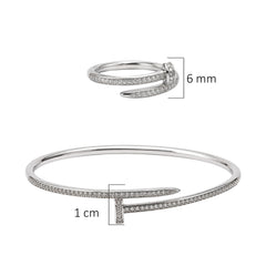 Juego Cartier1:1 Brazalete y Anillo Clavo con Circonias, Plata .925 con Rodio
