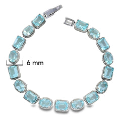Pulsera Piedras Preciosas Óvalos y Rectángulos Aguamarina Azul, Plata .925 con Baño de Rodio. Broche