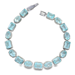 Pulsera Piedras Preciosas Óvalos y Rectángulos Aguamarina Azul, Plata .925 con Baño de Rodio. Broche