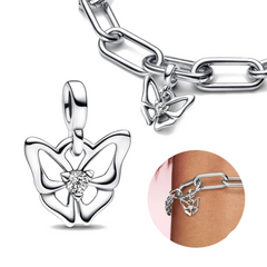 Charm Inspirado Pan 1:1 Mariposa Línea Plateada, Plata .925