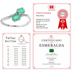 Anillo Piedra Preciosa Dos Esmeraldas y Circonias, Plata .925 con Baño de Rodio