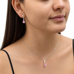 Juego Circonia Rosa en Forma de Gota Plata .925