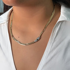 Collar Mónaco Chain Original Cubano con Eslabón Largo Liso, tipo Cartier 5mm, 50 cm. Broche Circonias. Oro 14k