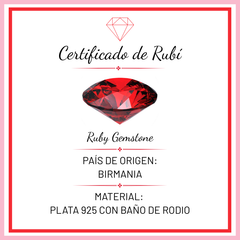 Juego Piedras Preciosas Rubí Aretes y Dije Ovalados, Plata .925 con Baño de Rodio