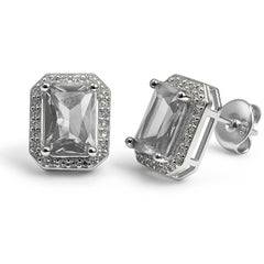 Broquel Circonia Rectangular Grande con Micro Circonias Plata .925 con Rodio