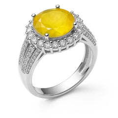 Anillo Circonia Turmalina Redonda con Micro Circonias Plata .925 con Rodio