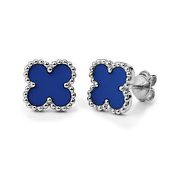 Broquel Flor Mediana Inspirado Van C con Piedras Naturales Plata .925 con Rodio