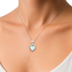 Dije Corazón con Ópalo y Micro Circonias de 1.5cm Plata .925