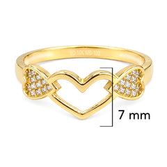 Anillo Corazón Maxi y Dos Corazones con Circonias Oro 10K