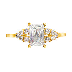 Anillo Solitario con Circonia Rectangular y Micro Circonias Oro 10K