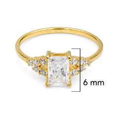 Anillo Solitario con Circonia Rectangular y Micro Circonias Oro 10K