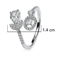 Anillo Flor Ajustable Con Micro Circonias Plata .925 Con Baño De Rodio