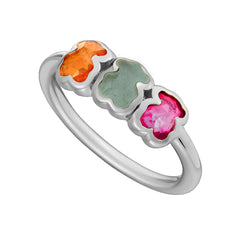 Anillo Osos 1:1 Piedras Naturales Ágata Y Madre Perla Plata .925 Con Baño De Rodio