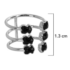 Anillo Inspirado 6 Osos 1:1 Onix Facetado Plata .925 Con Baño De Rodio