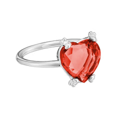 Anillo Osos 1:1 Corazón De Circonia Rojo Plata .925 Con Baño De Rodio