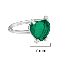 Anillo Osos 1:1 Corazón De Circonia Verde Plata .925 Con Baño De Rodio