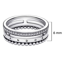 Anillo Inspirado Pan 1:1 Doble Banda y Micro Circonias Plata .925