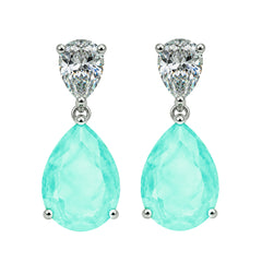 Arete Turmalina Paraiba Turquesa Maxi Gota con Circonias, Plata .925 con Rodio