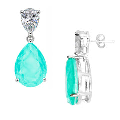 Arete Turmalina Paraiba Turquesa Maxi Gota con Circonias, Plata .925 con Rodio