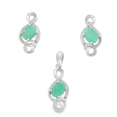 Juego Piedras Preciosas Notas Musicales Aretes y Dijes Esmeralda, Plata .925 con Baño de Rodio