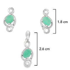 Juego Piedras Preciosas Notas Musicales Aretes y Dijes Esmeralda, Plata .925 con Baño de Rodio