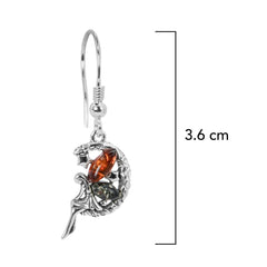 Aretes Hada en la Luna 3.6 cm Ambar Polaco Naranja y Verde Plata .925