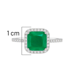 Anillo Turmalina cuadrangular con Circonias, Plata .925 con Baño de Rodio