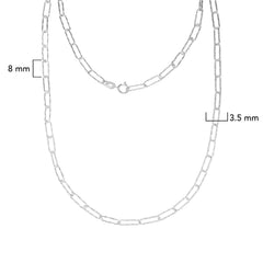 Cadena Paper Clip Eslabon Chico Corto 3.5 mm Diamantada Plata .925