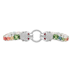 Pulsera Piedras Preciosas Jaguares Encontrados Zafiro, Citrino, Peridot, Turmalinas y Circonias Blancas. Plata .925 con Baño de Rodio. Broche Perico más extensión