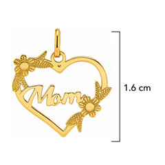 Dije Corazón Mom Flores 1.6 cm, Oro 14K