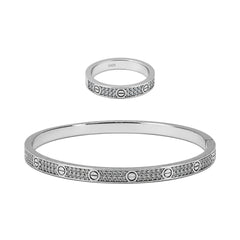Juego Cartier1:1 Brazalete y Anillo Amor con Circonias, Plata .925 con Rodio