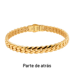 Brazalete Mónaco Chain Original Cadena Cubana 5.5mm, Broche con Circonias. Oro 14K