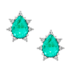 Arete Turmalina Paraiba Turquesa Gota con Circonias, Plata .925 con Rodio