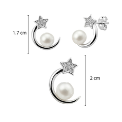 Juego Perla Natural Luna y Estrella con Micro Circonias Plata .925