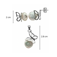 Juego Perla Natural con Mariposa Calada Plata .925