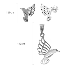 Juego Colibri Calado Liso Plata .925