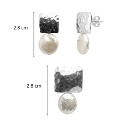 Juego Perla Natural con Plaquita Martillada Plata .925