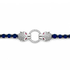 Pulsera Piedras Preciosas Jaguar con Zafiros y Circonias con Extensión, Plata .925 con Baño de Rodio
