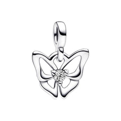 Charm Inspirado Pan 1:1 Mariposa Línea Plateada, Plata .925