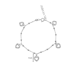 Pulsera con Dijes de Corazon Con Circonias y Bolitas Lisas Plata .925