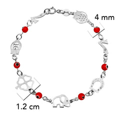 Pulsera con Dijes de la Suerte con Ojo Turco Rojo Plata .925
