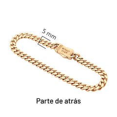 Pulsera Mónaco Chain Original Cubana Lisa 5mm 14 cm. Broche Circonias Oro 14K