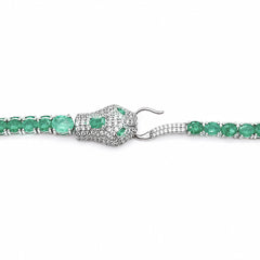 Pulsera Piedras Maxi Serpiente con Esmeraldas y Circonias, Plata .925 con Baño de Rodio